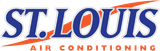 Logo for St. Louis Air Conditioning in blue and white text with orange curved accents.