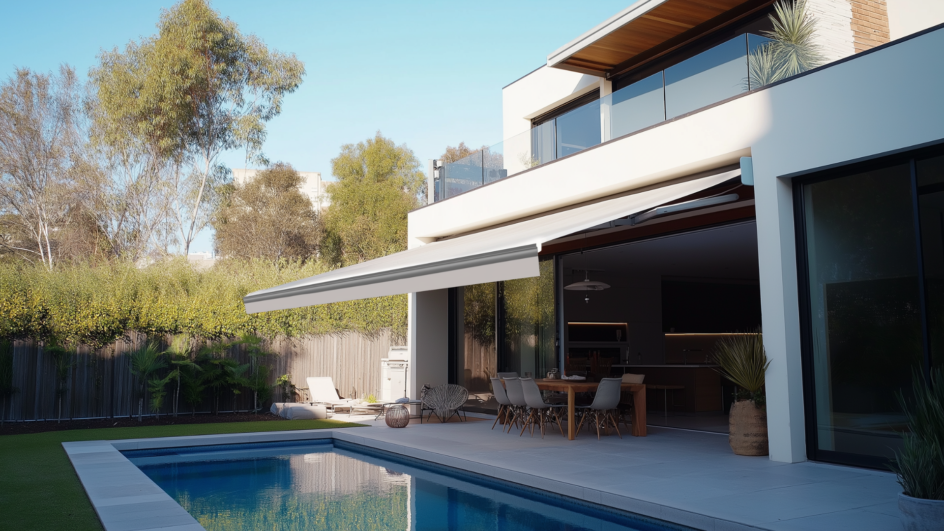 Toldo de proyección para terrazas y ventanas con protección solar, reducción de calor y mayor confort en espacios exteriores.