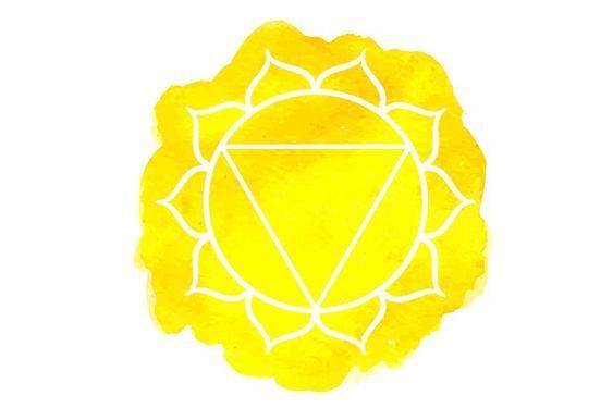 A yellow circle with a triangle in the middle on a white background.
