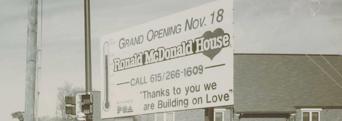 Sign for a grand opening at a church, reading “Thank you to you, The Building on Love.”