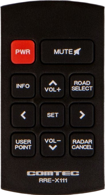 Black COMTEC RRE-X111 remote control with red