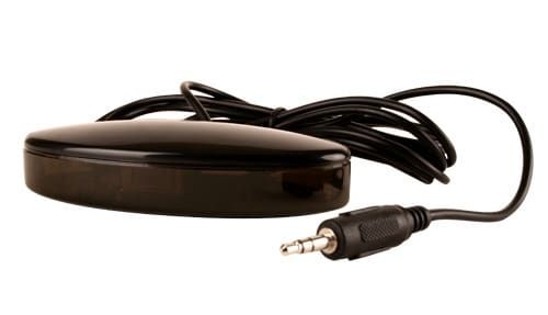 Black IR receiver with a 3.5mm jack for controlling electronics.