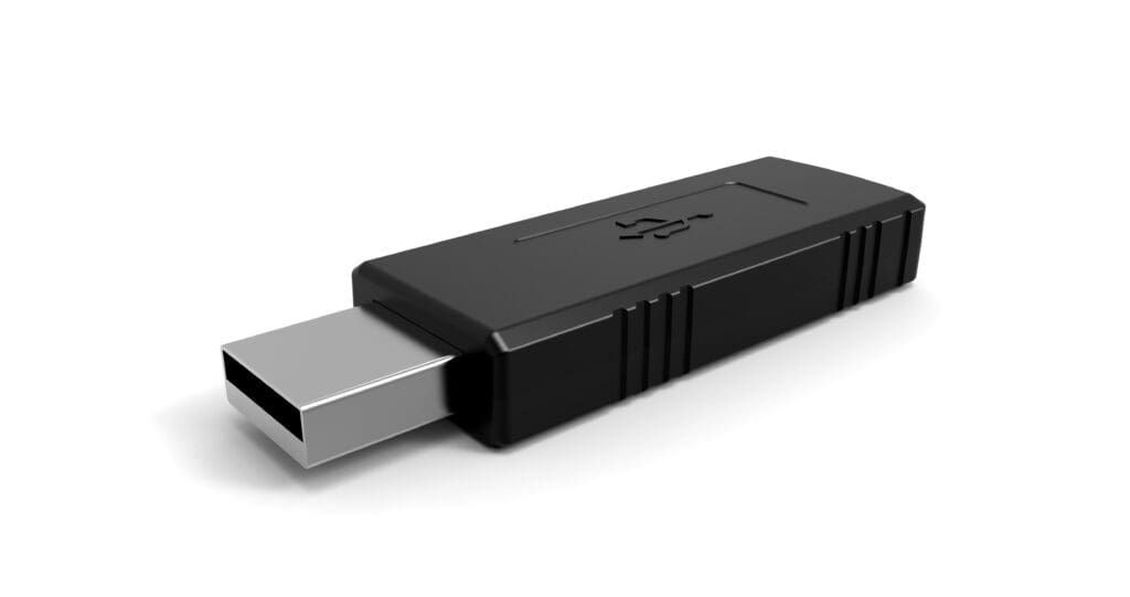Black USB adapter with a silver USB-A connector on a white background.