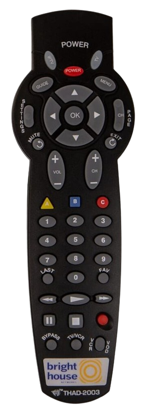 Black Bright House cable remote control with various buttons.