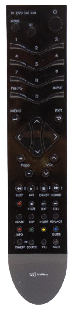 Black remote control with many buttons, likely for a television or similar device.