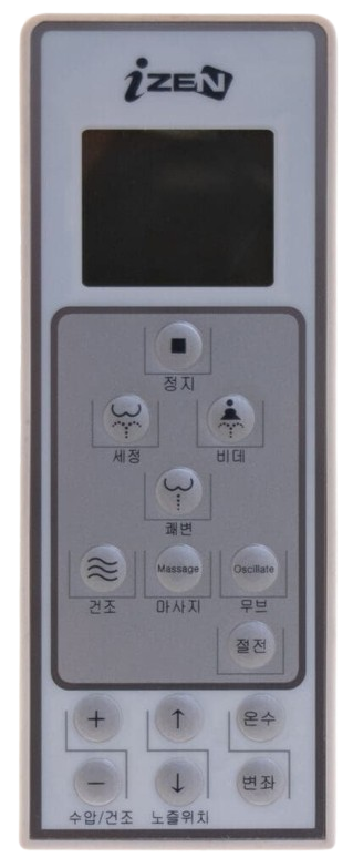 White control panel with buttons and a screen, featuring Korean characters and the