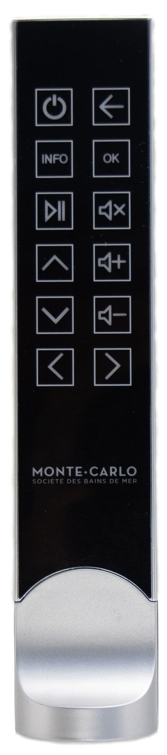 Black Monte Carlo remote control with silver base.