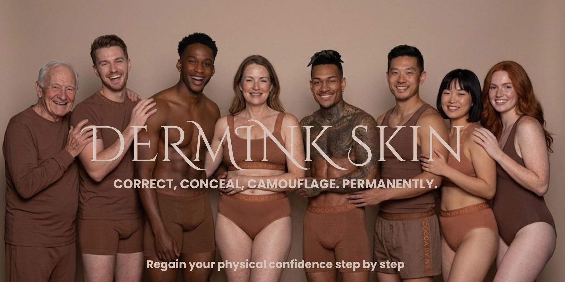 Dermik Skin ad with smiling people and the tagline, “Regain your youthful confidence step by step.”