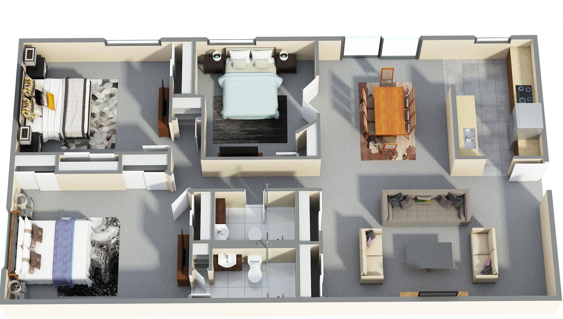 3 BED, 2 BATH Floor Plan for Heritage