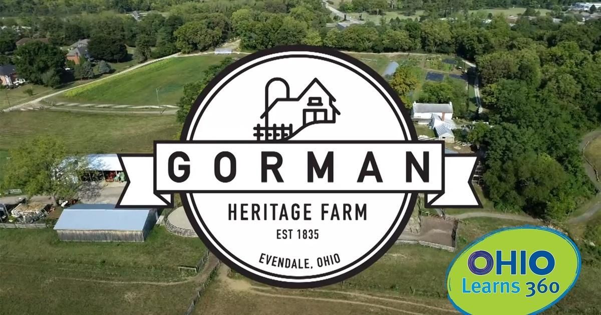 Gorman Heritage Farm in Evendale, Ohio with farm logo overlay and aerial background.