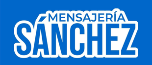 Logotipo con la inscripción “Mensatería Sánchez” en texto blanco sobre fondo azul.