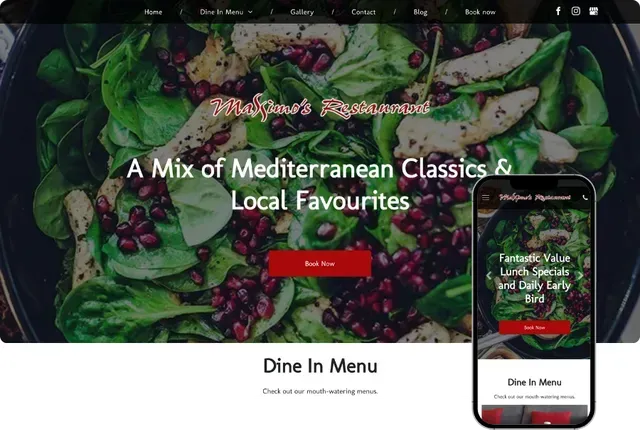 A website for a restaurant called a mix of mediterranean classics and local favourites