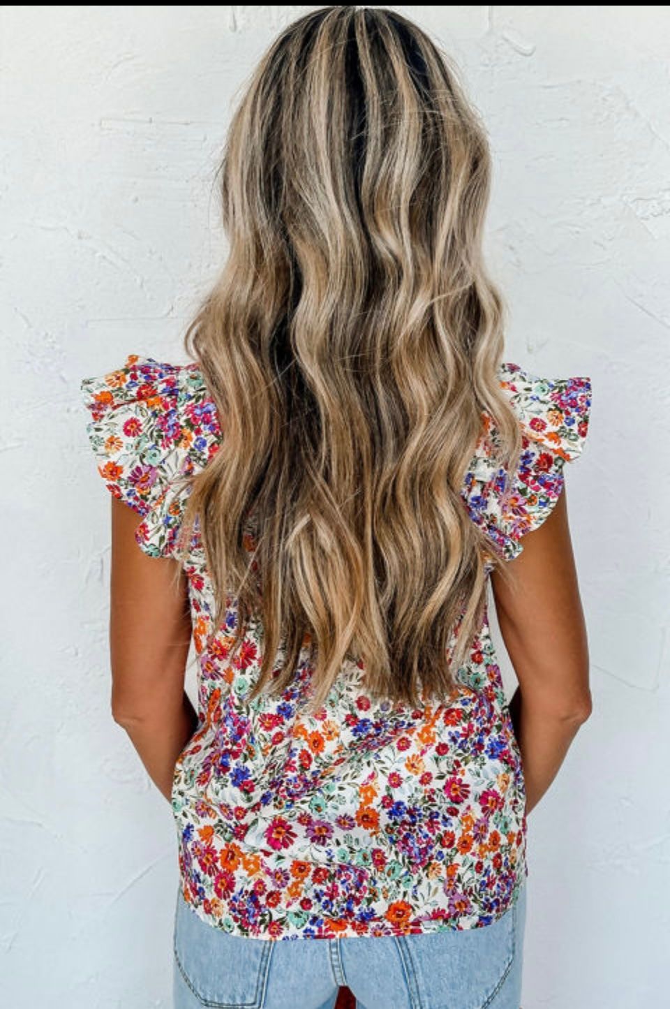 ROSE RED FLORAL SQUARE NECK FLUTTER