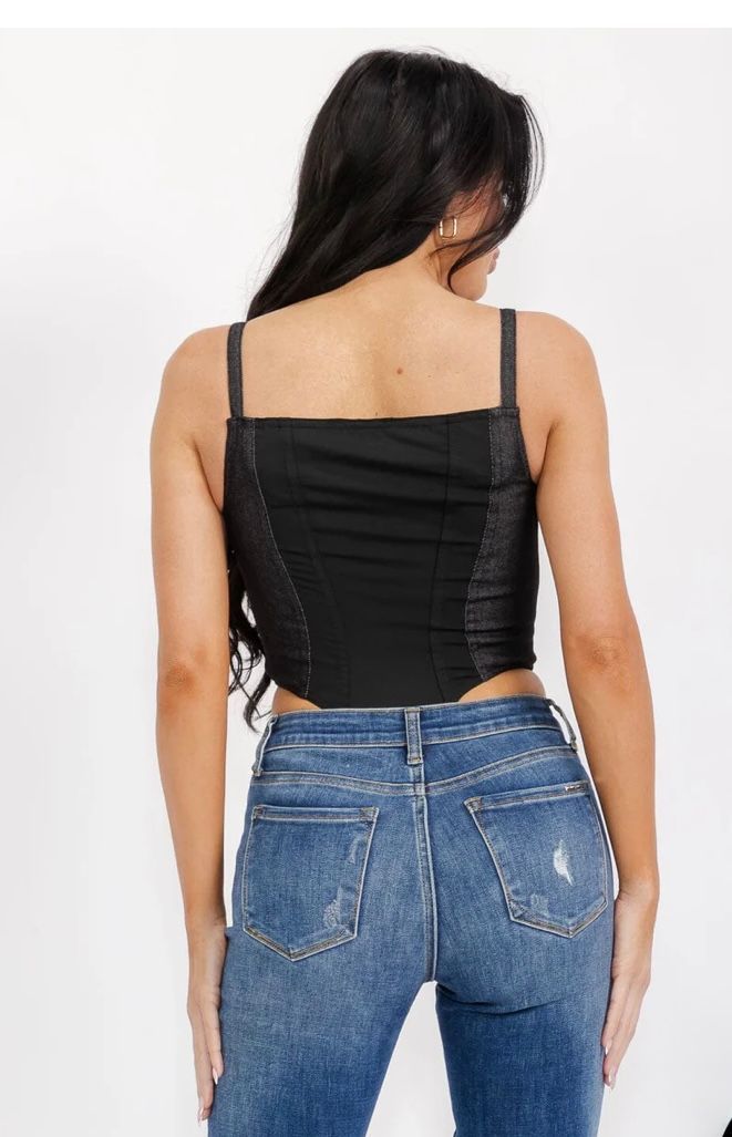 SLEVELESS  ZIP UP COLORBLOCK  DENIM CONTRAST BODYSUIT