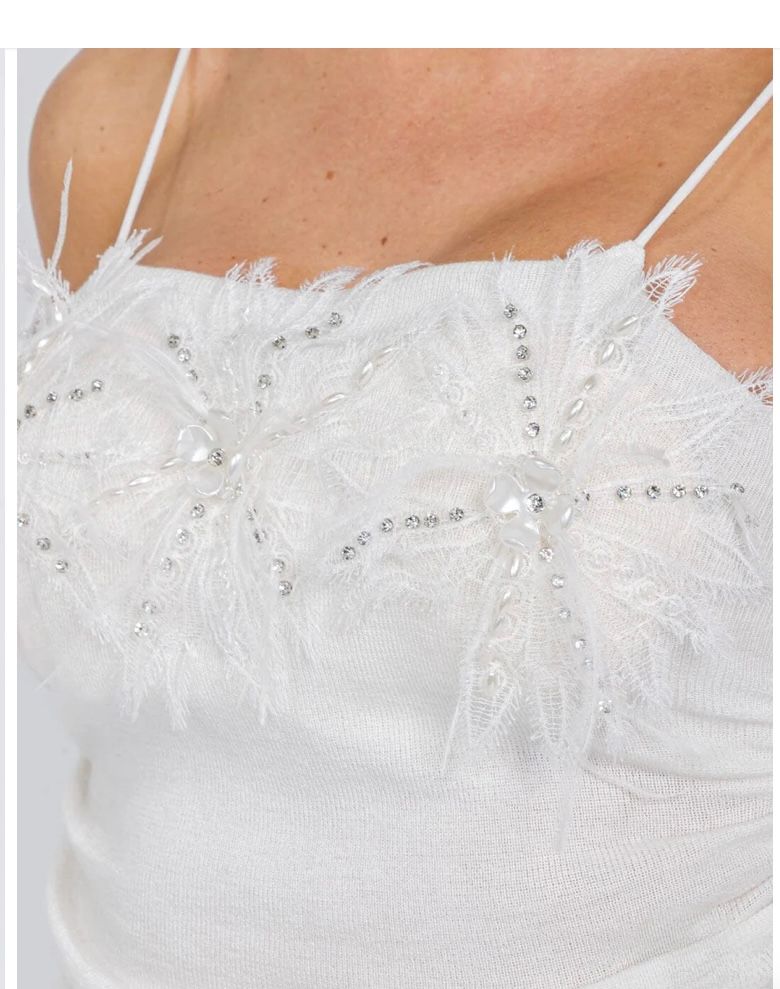SLEEVELESS RUSHED STUDS DETAILED TANK TOP-WHITE