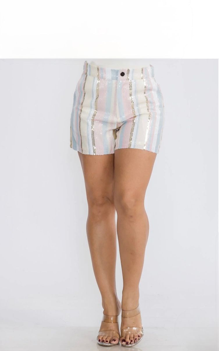 BUTTON CLOSURE POCKETS COLORBLOCK SEQUINS MINI SHORT