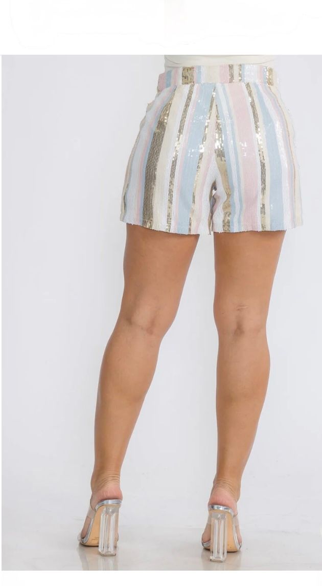 BUTTON CLOSURE POCKETS COLORBLOCK SEQUINS MINI SHORT