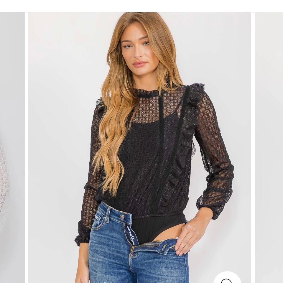 LONG SLEEVE RUFFLE  LACE BODYSUIT-BLACK