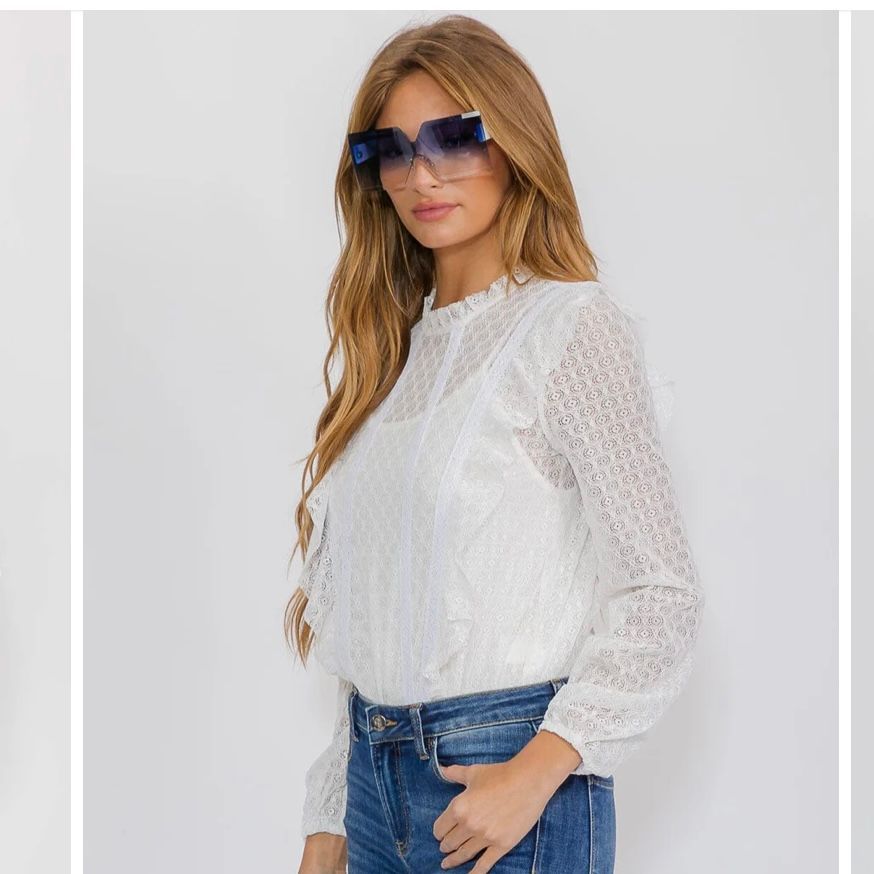 LONG SLEEVE RUFFLE LACE BODYSUIT-WHITE