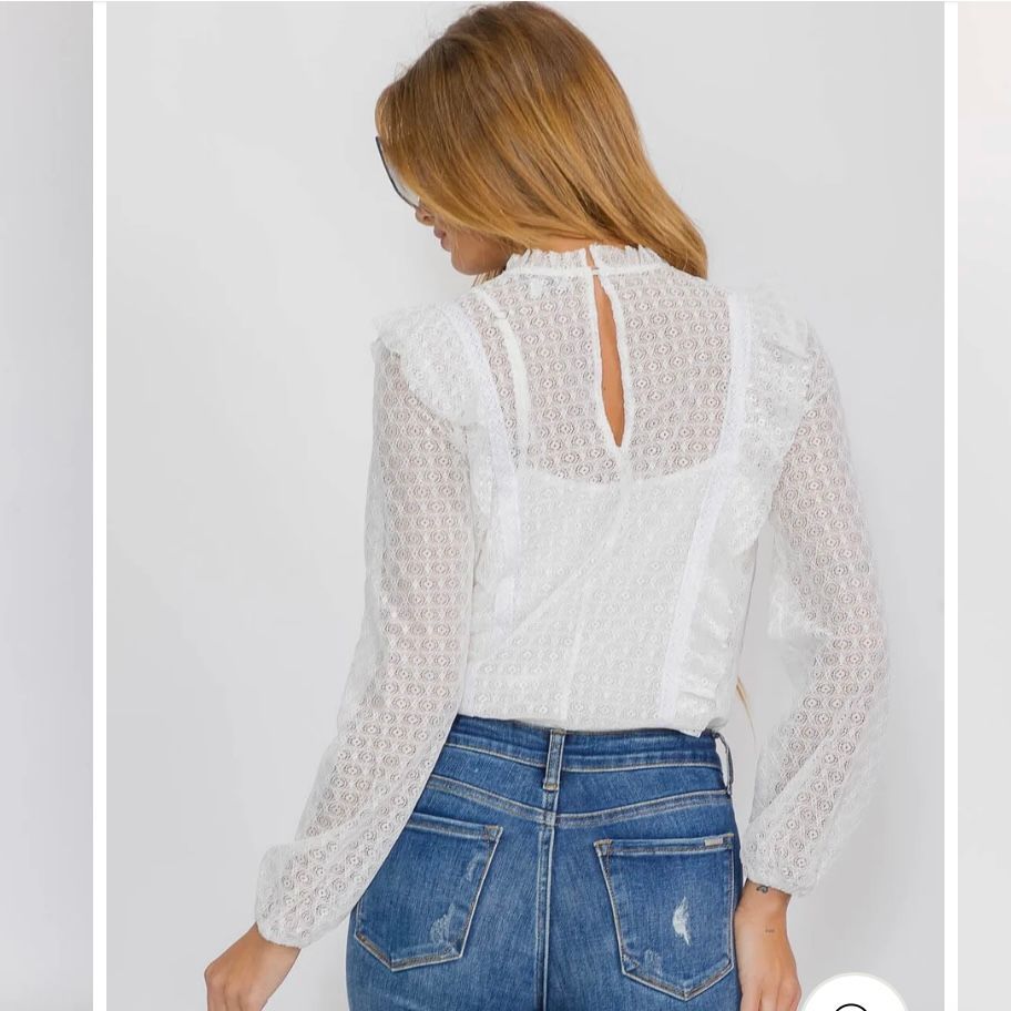 LONG SLEEVE RUFFLE LACE BODYSUIT-WHITE