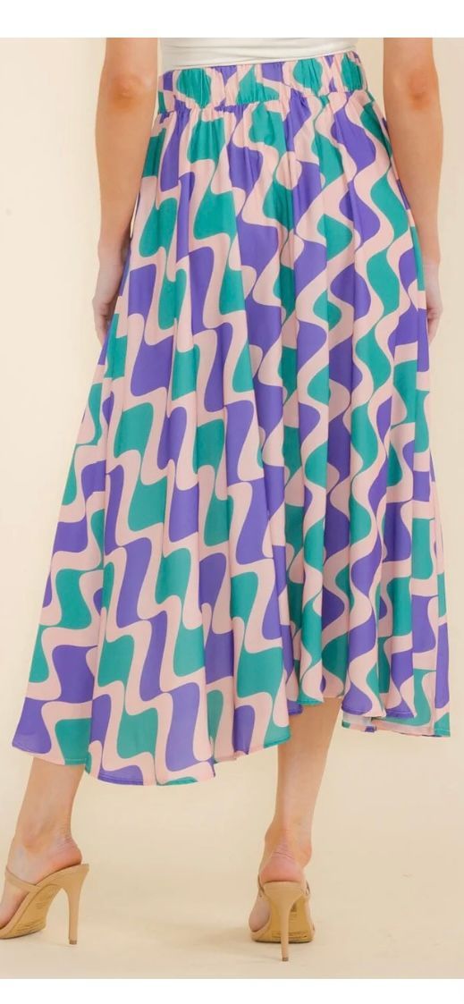 ELASTIC WAIST MULTI PRINT MAXI SKIRT