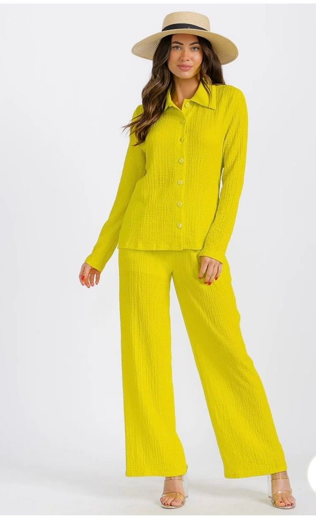 LIME LONG SLEEVE BLOUSE AND ELASTIC WAIST PANTS