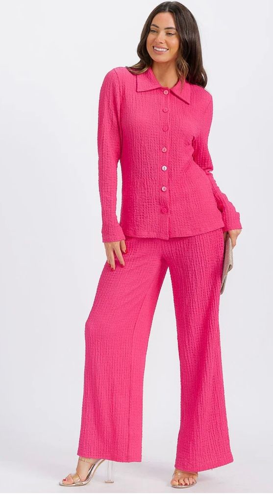 FUCHSIA LONG SLEEVE BLOUSE AND ELASTIC WAIST PANTS