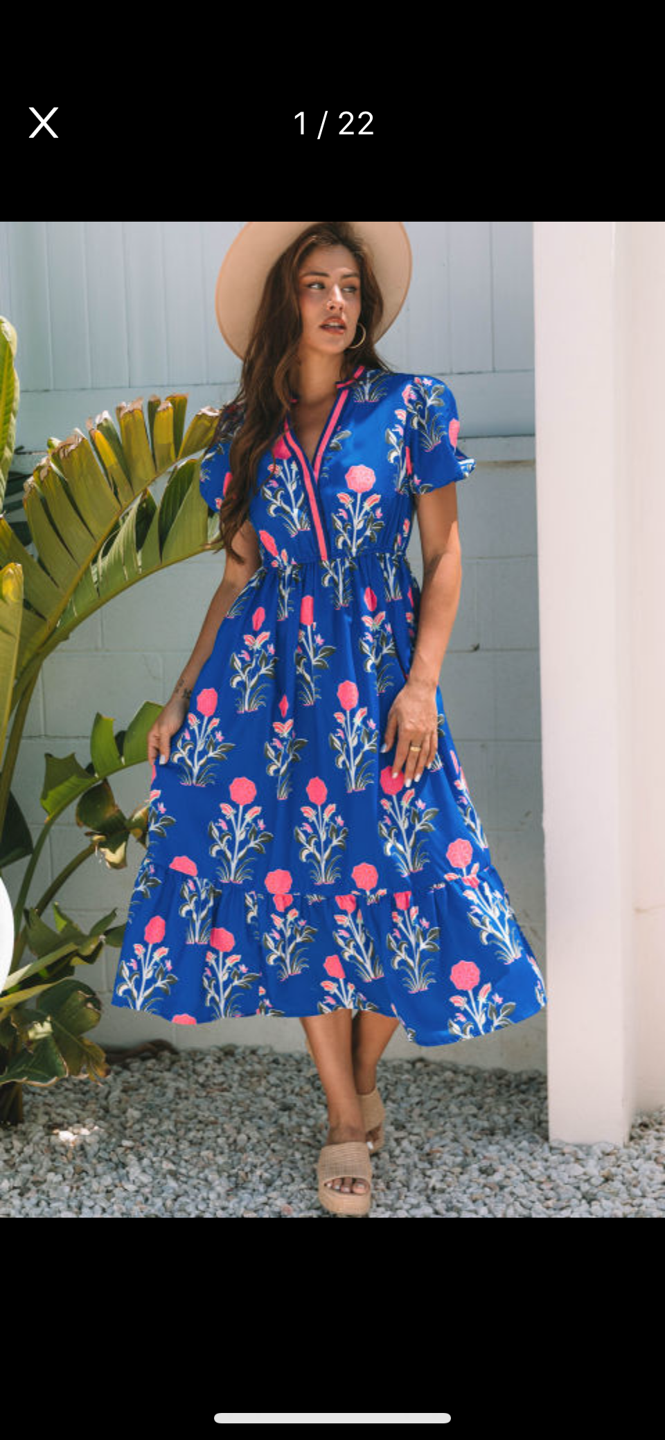 BLUE FLORAL V NECK MAXI DRESS