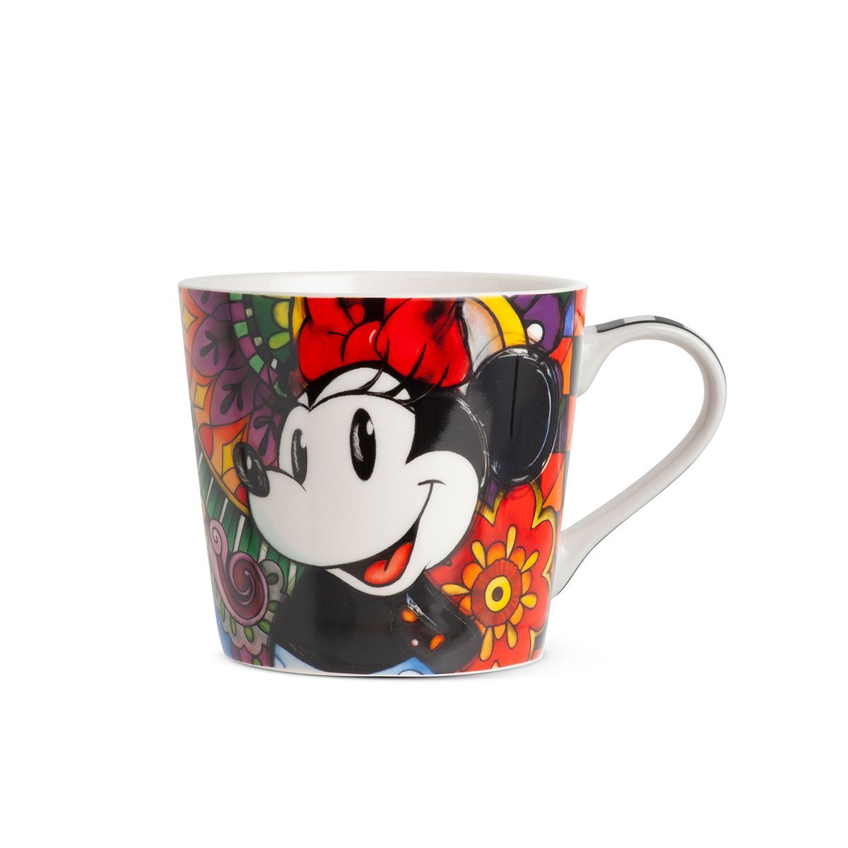 Mok met Minnie Mouse-motief en bloemenprint.