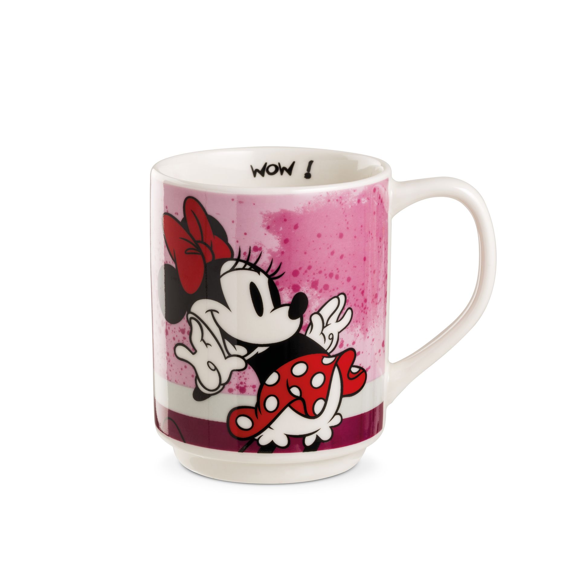 Mok met Minnie Mouse-print, rode strik, rokje met stippen en de tekst