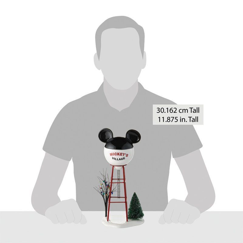Een watertoren in de vorm van Mickey Mouse met de tekst 