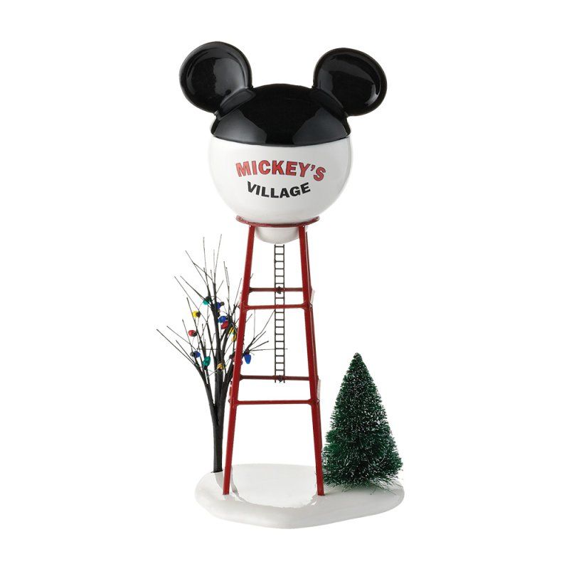 Een watertoren in de vorm van Mickey Mouse met de tekst 