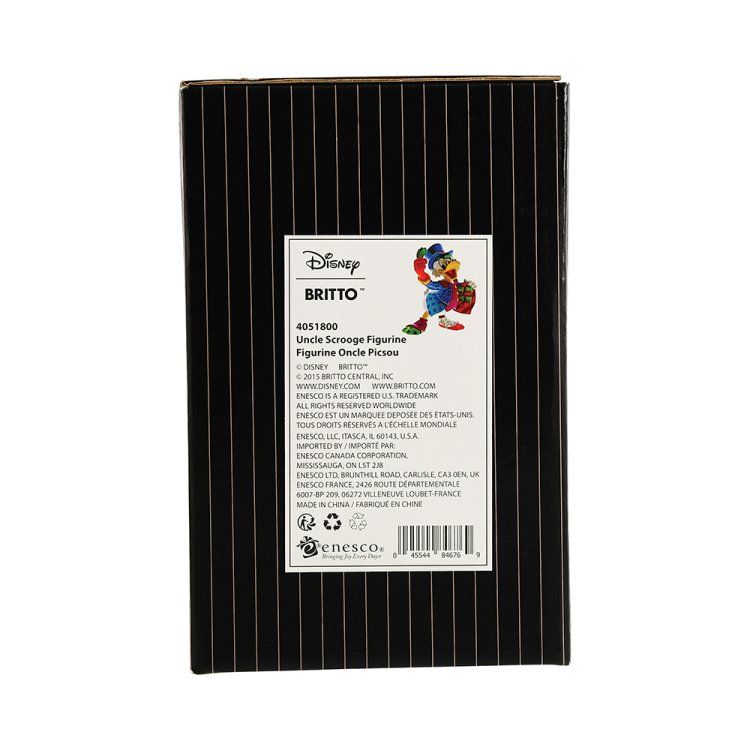 Doos met zwarte verticale strepen, een Disney/Britto-label en een kleurrijke stripfiguur.