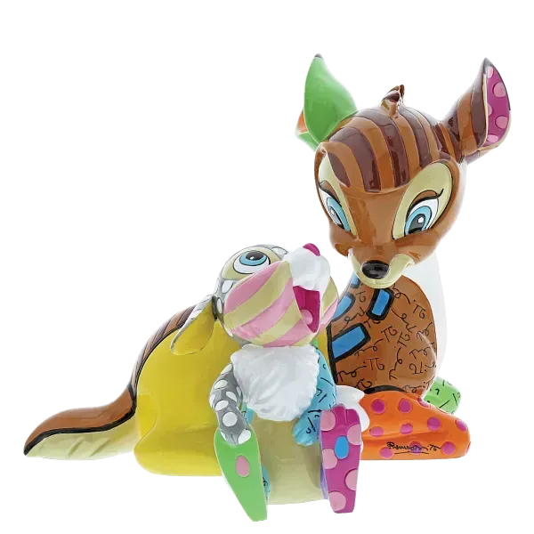 Bambi en Thumper-figuurtje: een kleurrijk, getekend hert en konijn die elkaar aankijken.