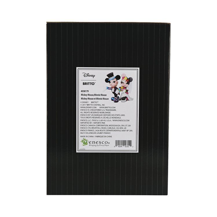 Achterkant van een fotolijstje met Disney-thema, voorzien van zwarte strepen en een productlabel met Mickey en Minnie Mouse.