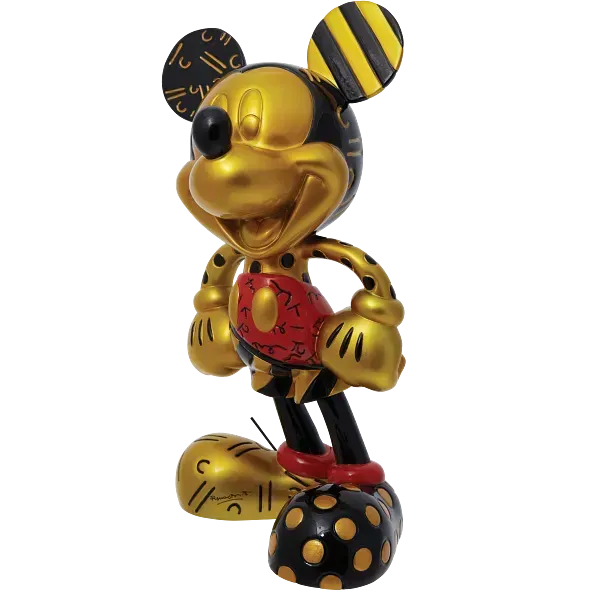 Gouden Mickey Mouse-beeldje met zwarte en gele details.