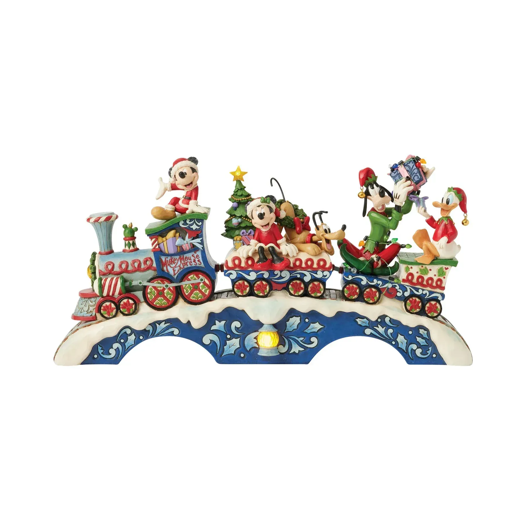 Disney-kersttrein met Mickey Mouse, Donald Duck en Goofy.