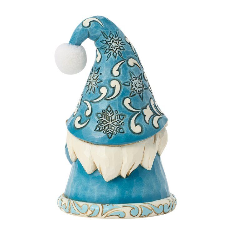 Blauw kabouterfiguurtje met hoedje versierd met sneeuwvlokken en witte baard.