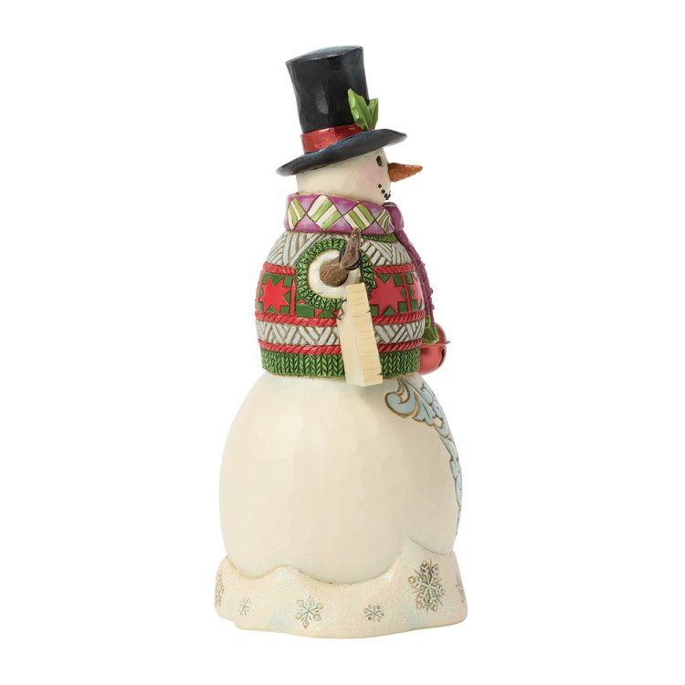 Een sneeuwpopfiguurtje met een bordje 