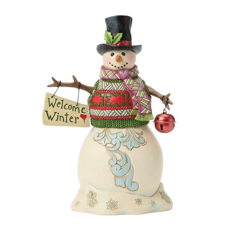 Een sneeuwpopfiguurtje met een bordje 