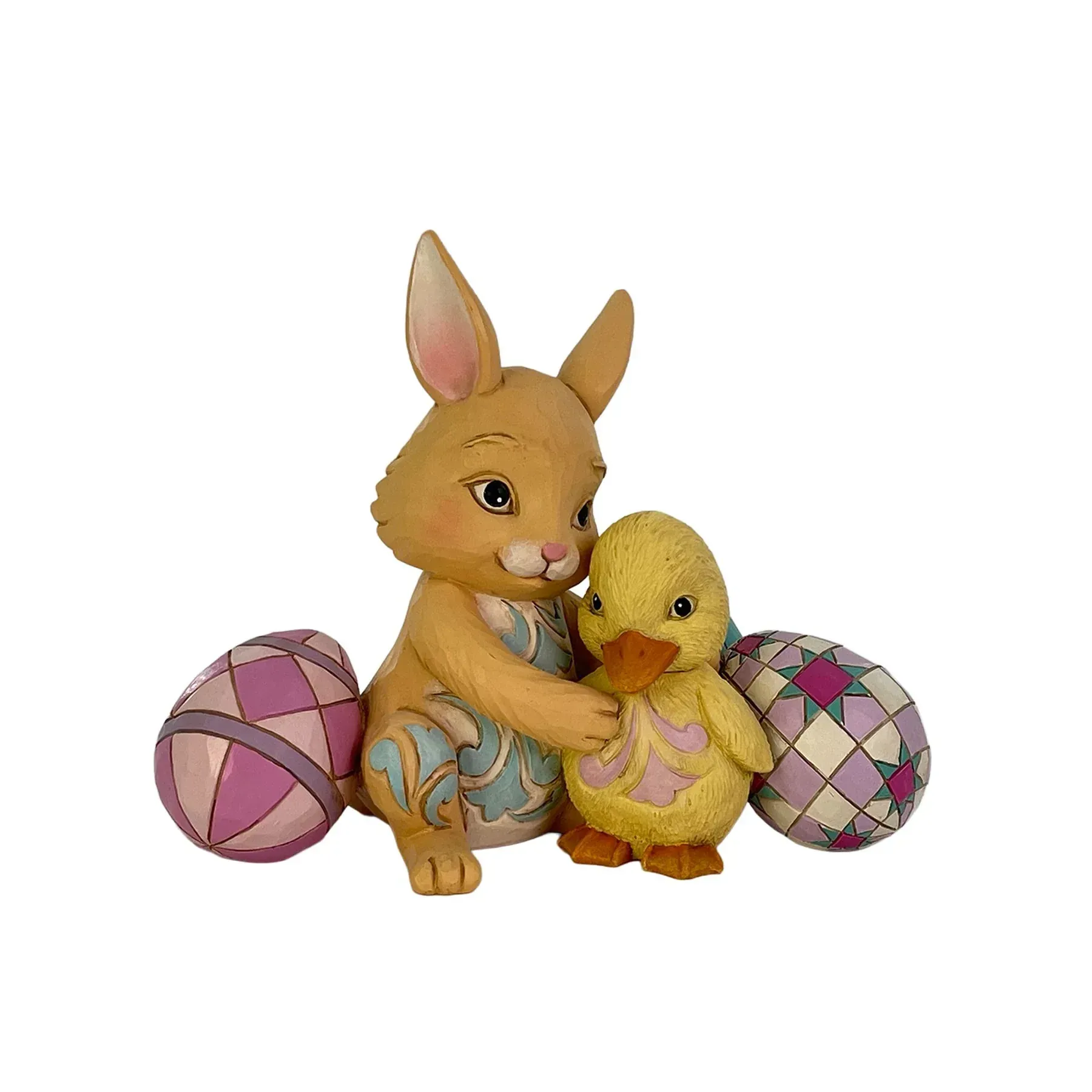 Easter Bunny Hugging Duckling Figurine -