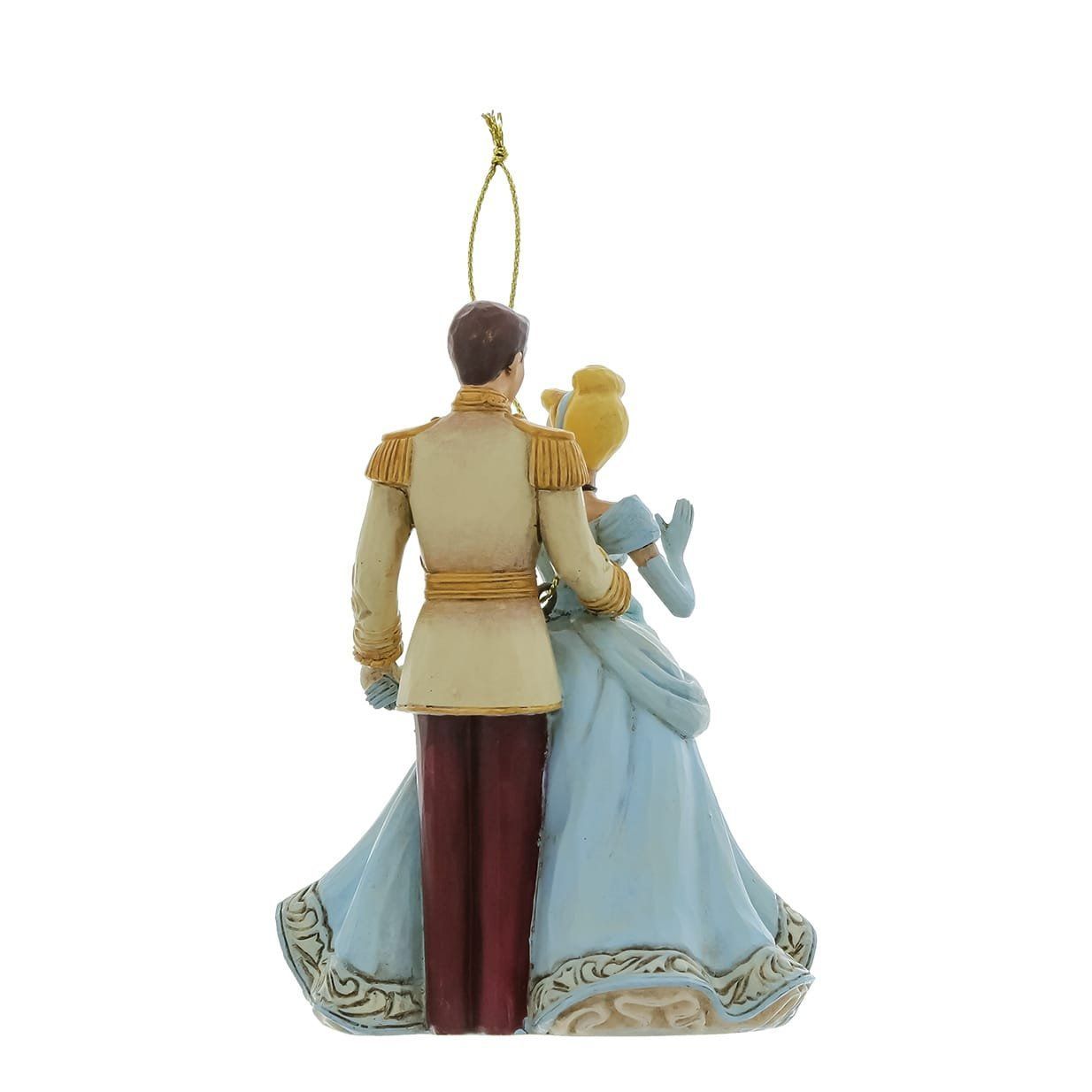 Ornament van Assepoester en Prins Charmant, Assepoester in een blauwe jurk, Prins in een gouden jurk.