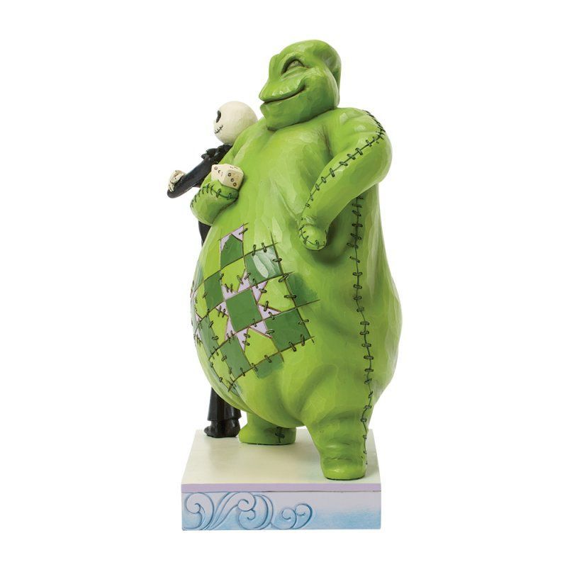 Figuurtje van Oogie Boogie en Jack Skellington, groen, gestikt, Jack houdt een schedel vast.