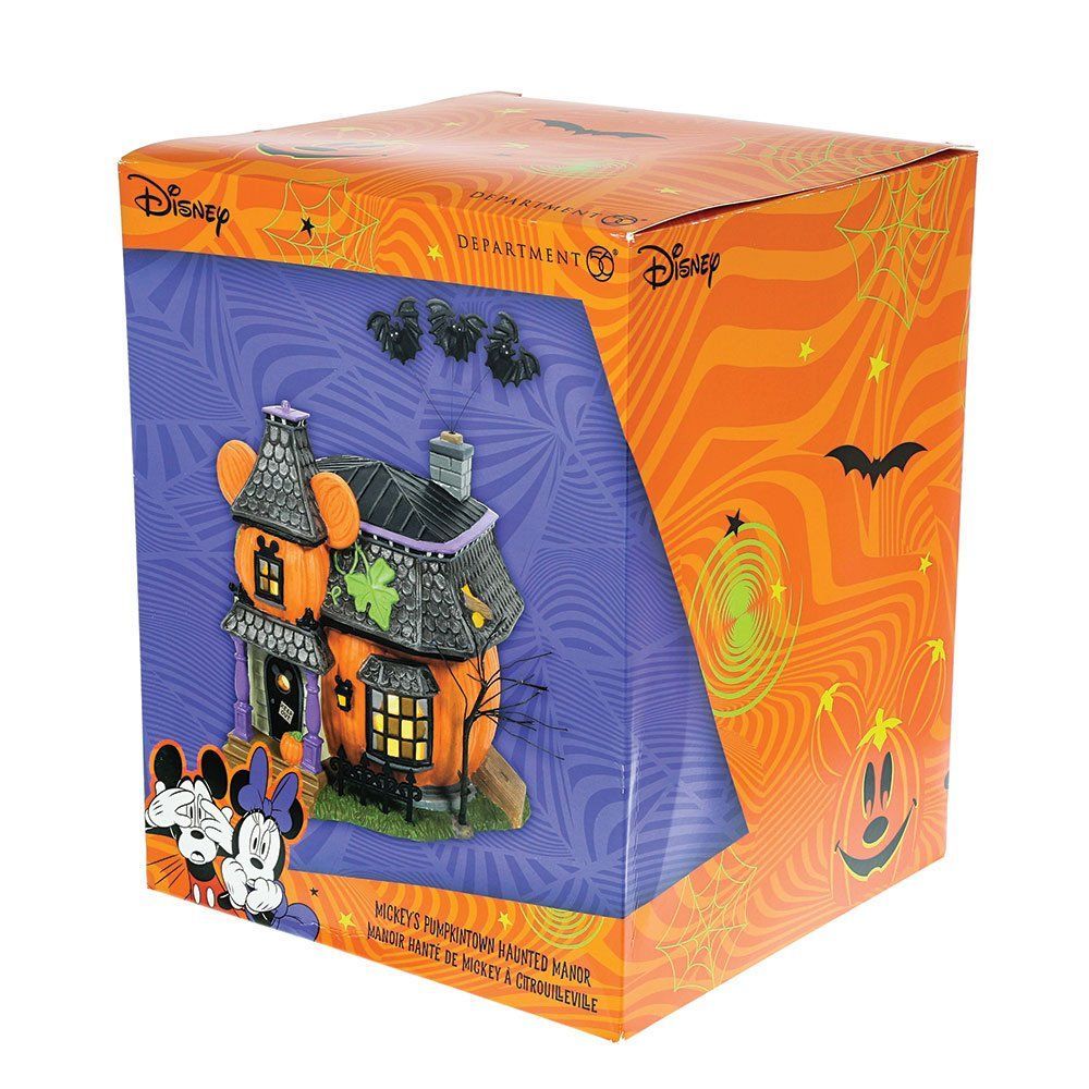 Halloween Disney spookhuisfiguurtje in een oranje doos met Mickey & Pluto.