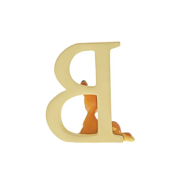 Gouden letter B met een oranje figuur erin.