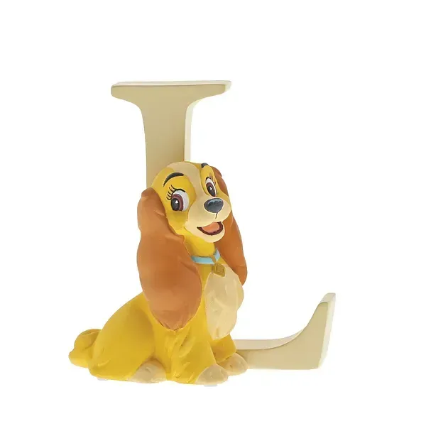 Een beeldje van Lady uit Lady and the Tramp voor een letter in de vorm van een 