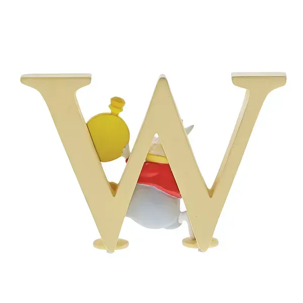 Winnie de Poeh met een ballon, die achter de gele letter 