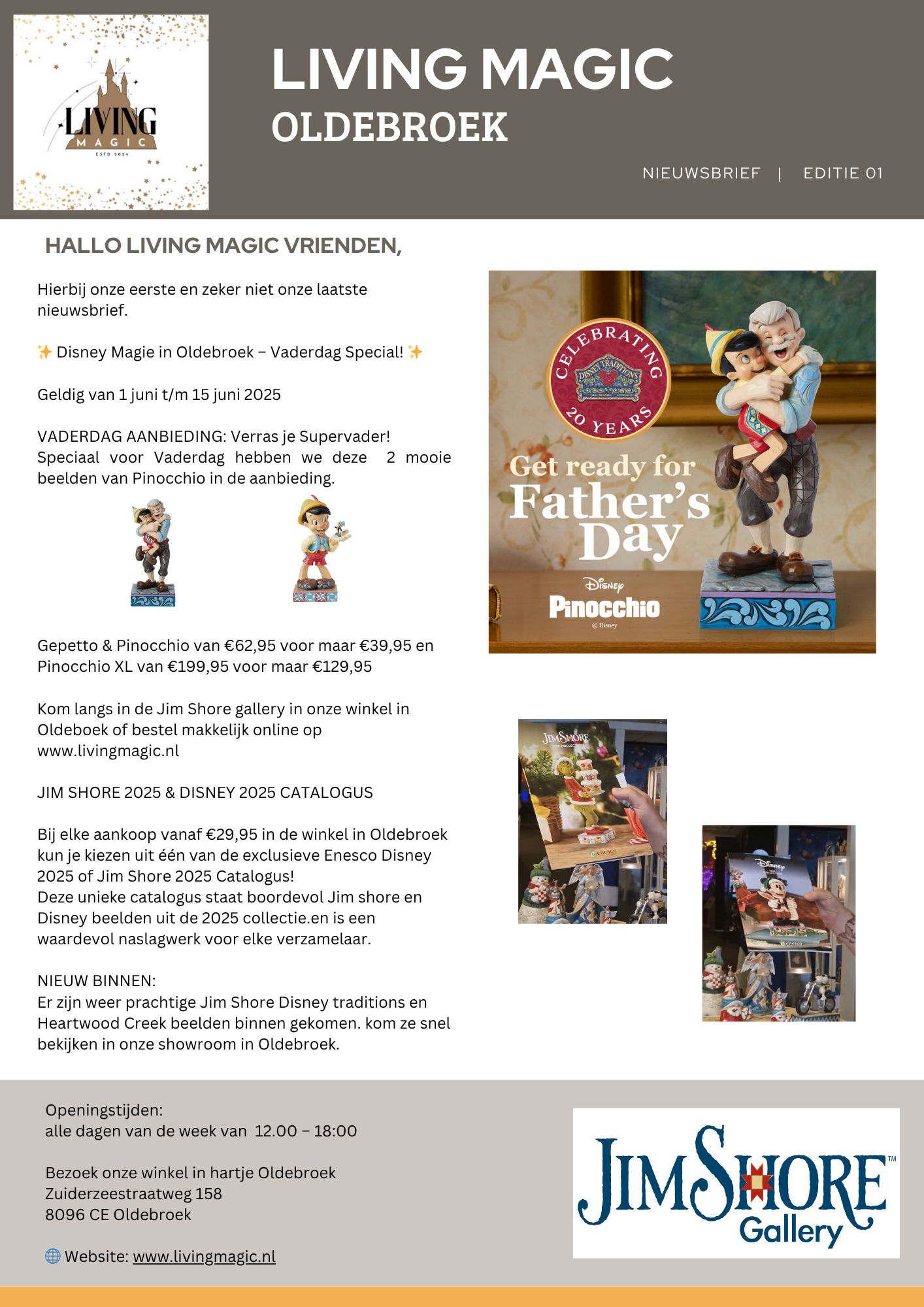 Advertentie voor Jim Shore Gallery, met beeldjes en een Vaderdagactie.