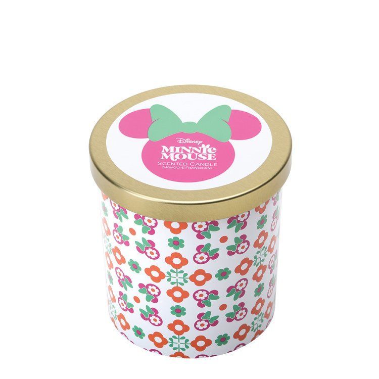 Bloempot met Minnie Mouse-print en gouden deksel.