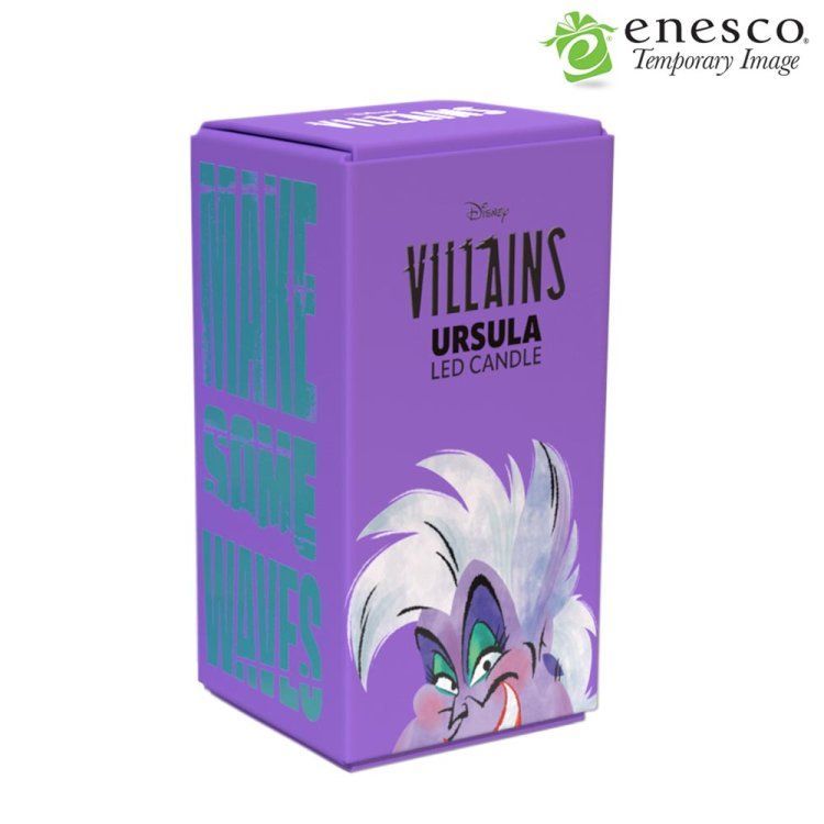 Doos voor Disney Villains Ursula LED-kaars; paars, illustratie van Ursula.